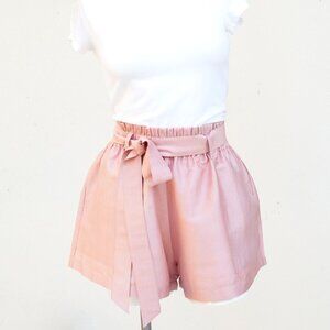 AMARIS Rose Colored Tie Waist Thai Silk Shorts - Size L